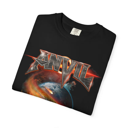 T-shirt avec logo du groupe Anvil | t-shirt heavy metal avec motif de planète en feu