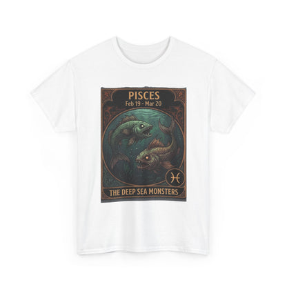 T-shirt Poissons : Monstres des abysses | Design d'affiche astrologique du zodiaque pour Halloween
