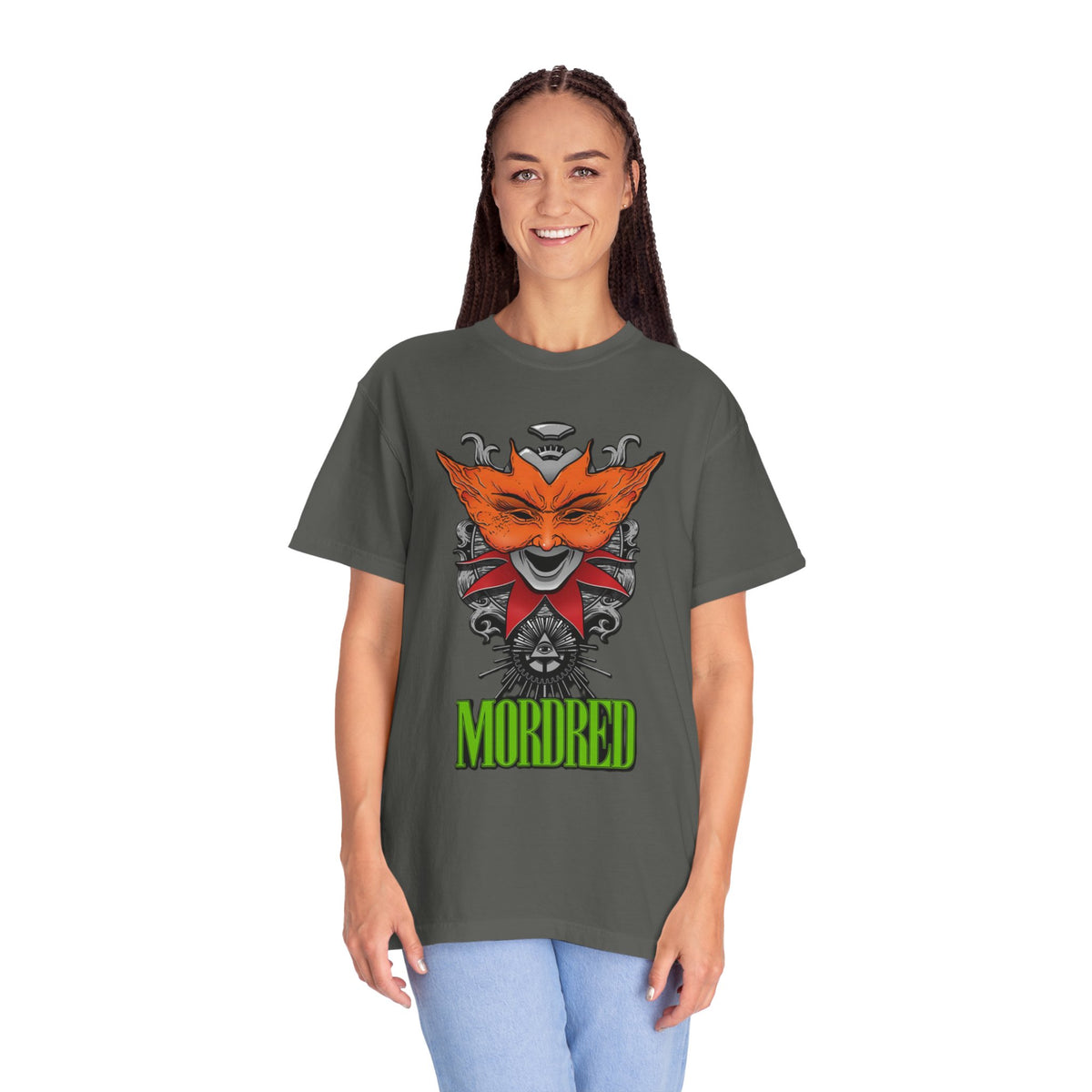 Camiseta de Thrash Metal de Mordred con máscara de zorro | Ilustración de banda de Thrash Metal de embaucador mítico