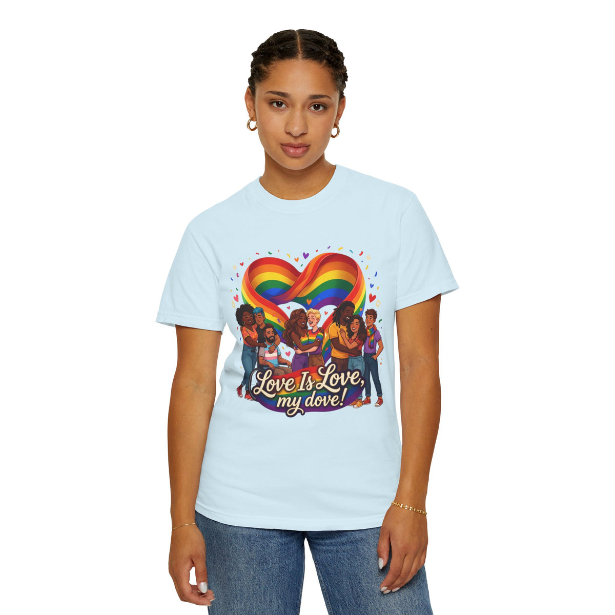 T-shirt LGBTQ cœur arc-en-ciel Love Is Love | T-shirt avec illustration de fierté LGBTQ pour couples diversifiés