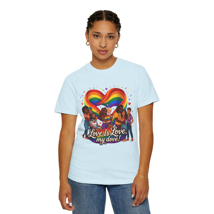 T-shirt LGBTQ cœur arc-en-ciel Love Is Love | T-shirt avec illustration de fierté LGBTQ pour couples diversifiés