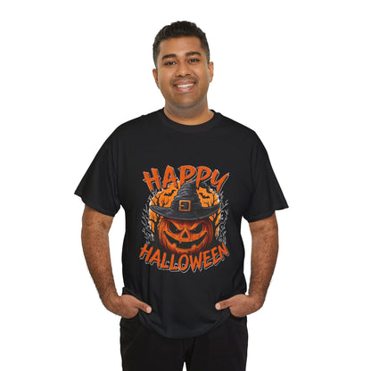 Jack-o'-Lantern Witch Hat Happy Halloween T-Shirt | Pumpkin Scary Mask Tee