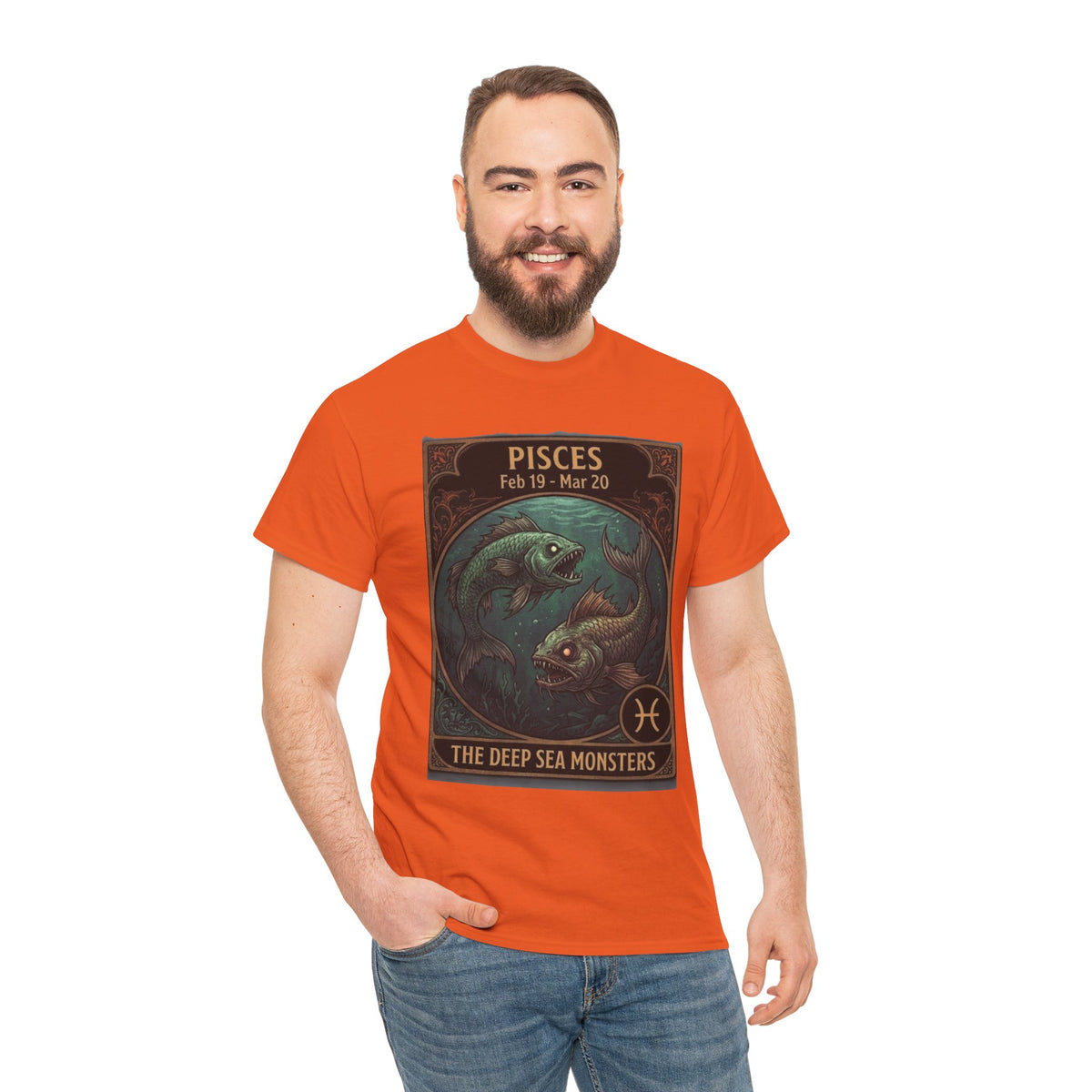 T-shirt Poissons : Monstres des abysses | Design d'affiche astrologique du zodiaque pour Halloween