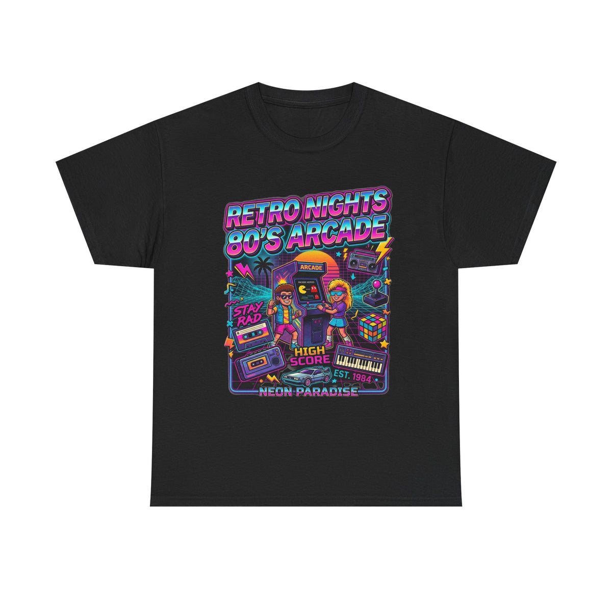 Retro Nights 80s Arcade Tee | Vaporwave Neon Gaming Graphic Shirt