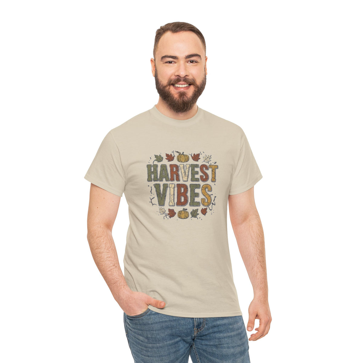 T-shirt "Harvest Vibes" | Haut à typographie automnale avec citrouilles et feuilles d'automne