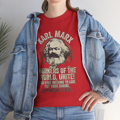 T-shirt avec portrait de Karl Marx et inscription « Prolétaires de tous les pays, unissez-vous » | T-shirt politique