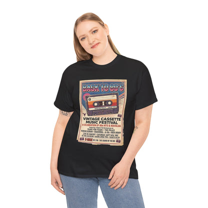 Camiseta del festival de música de casetes vintage "Back to 80s" | Póster retro de cinta