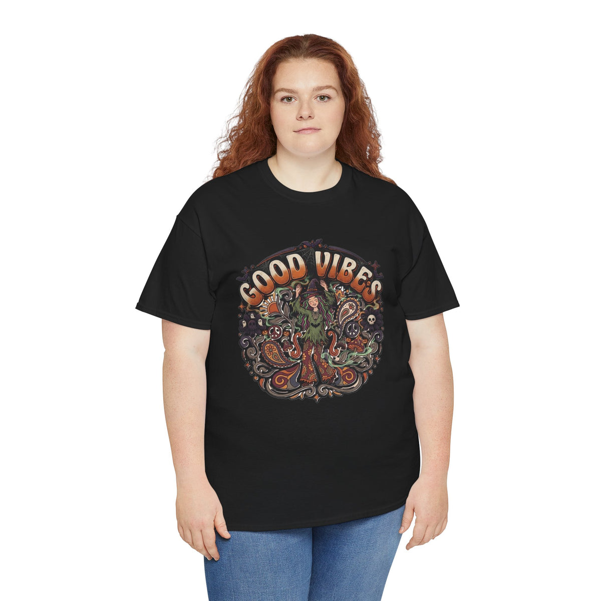 Good Vibes Halloween Tee | Psychedelic Floral Illustration