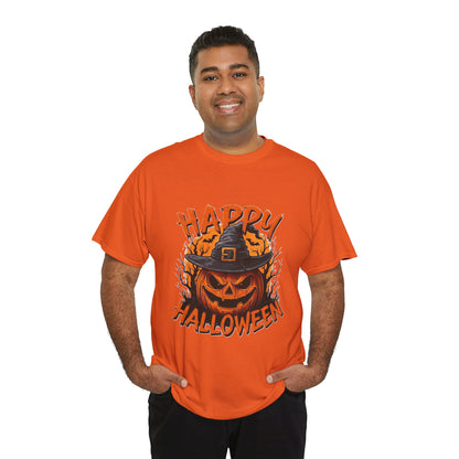 Jack-o'-Lantern Witch Hat Happy Halloween T-Shirt | Pumpkin Scary Mask Tee
