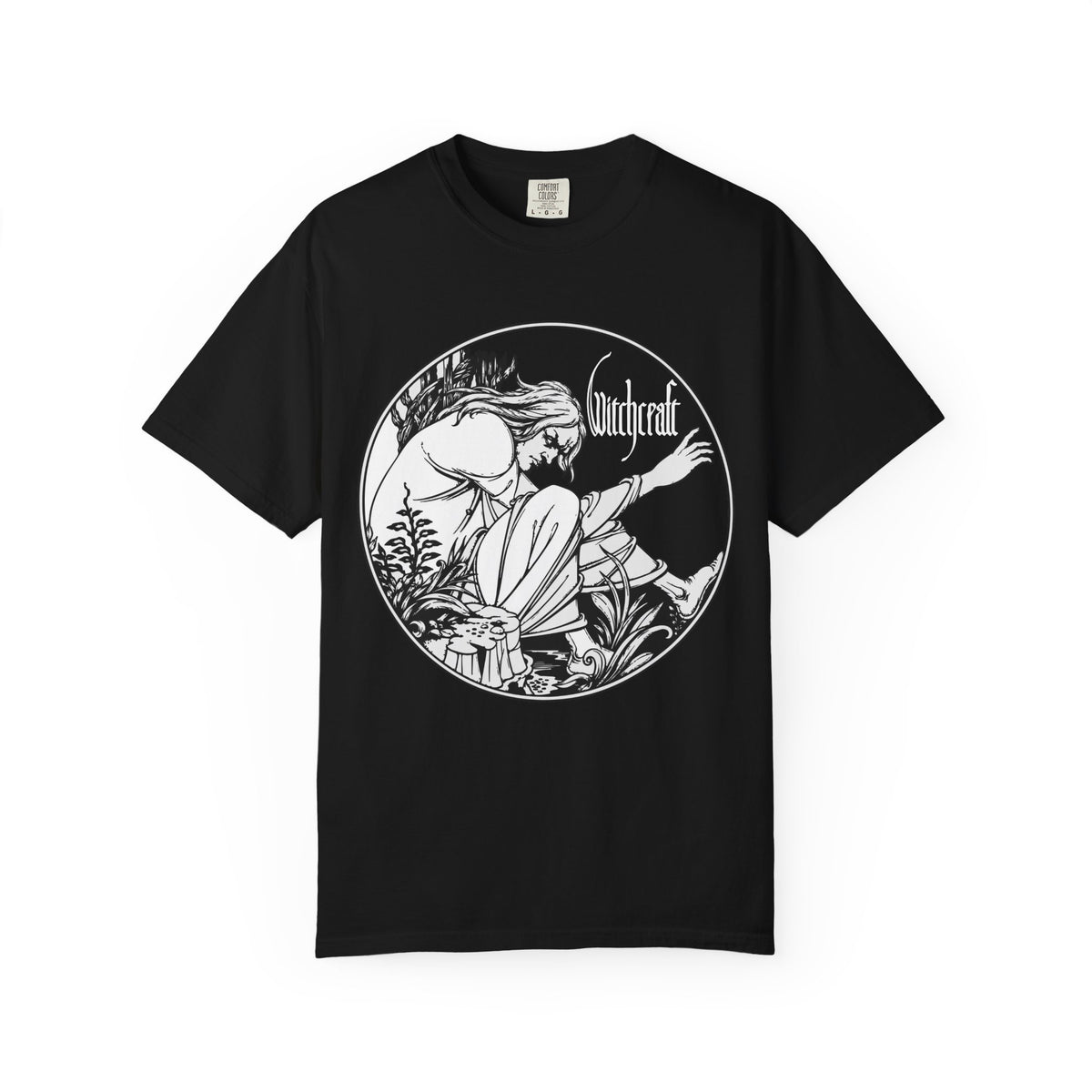 Witchcraft Moon Witch Occult Rock & Doom Metal T-shirt | Vintage Witch Illustration, Halloween Gothic Doom Metal Band Tee
