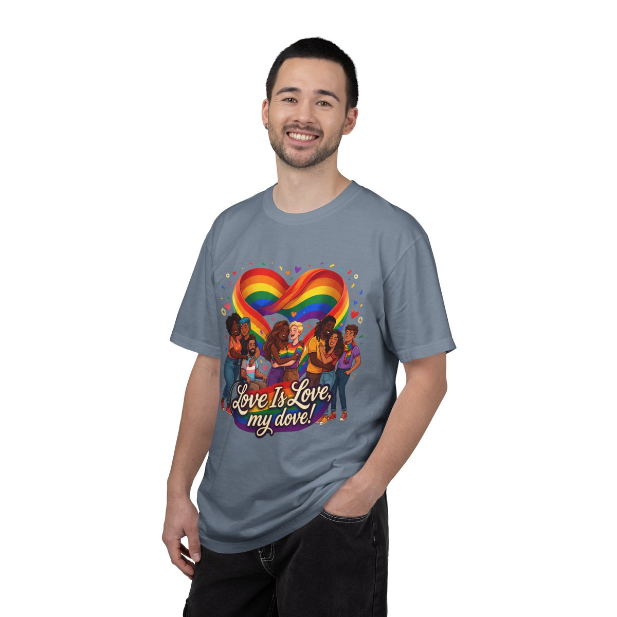 T-shirt LGBTQ cœur arc-en-ciel Love Is Love | T-shirt avec illustration de fierté LGBTQ pour couples diversifiés