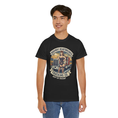 Highway Heartbreaker Trucking Co pinup girl T-Shirt | Trucker Rig Vintage Badge