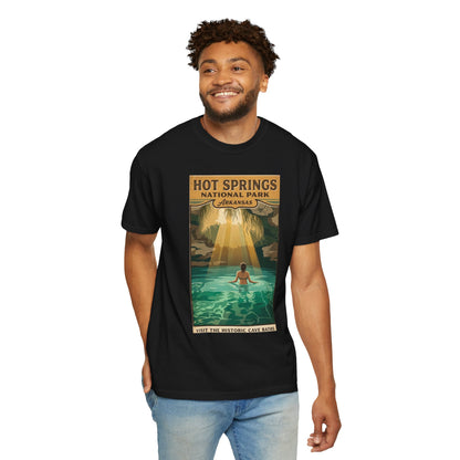 Camiseta con la escena de las termas del Parque Nacional de Hot Springs | Póster retro de viaje