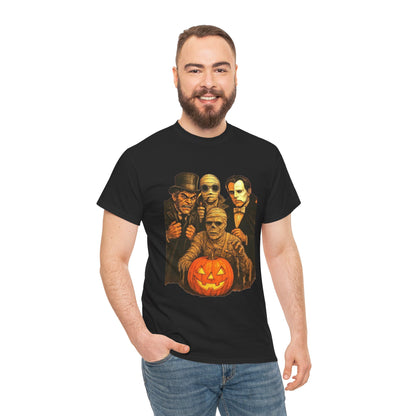 T-shirt Monstres classiques de l'horreur avec lanterne Jack-O'-Lantern | T-shirt équipe des monstres d'Halloween