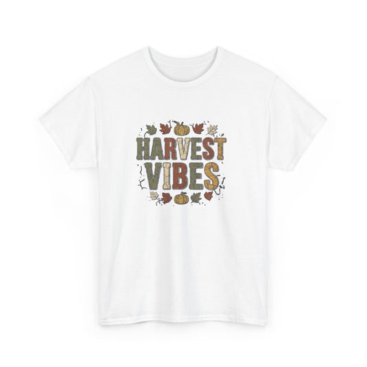 Harvest Vibes T-Shirt | Fall Pumpkin Leaves Autumn Typography Tee