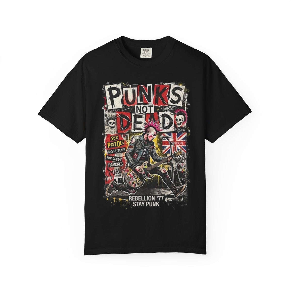 Camiseta gráfica Punks Not Dead | Camiseta de rebelión punk rock