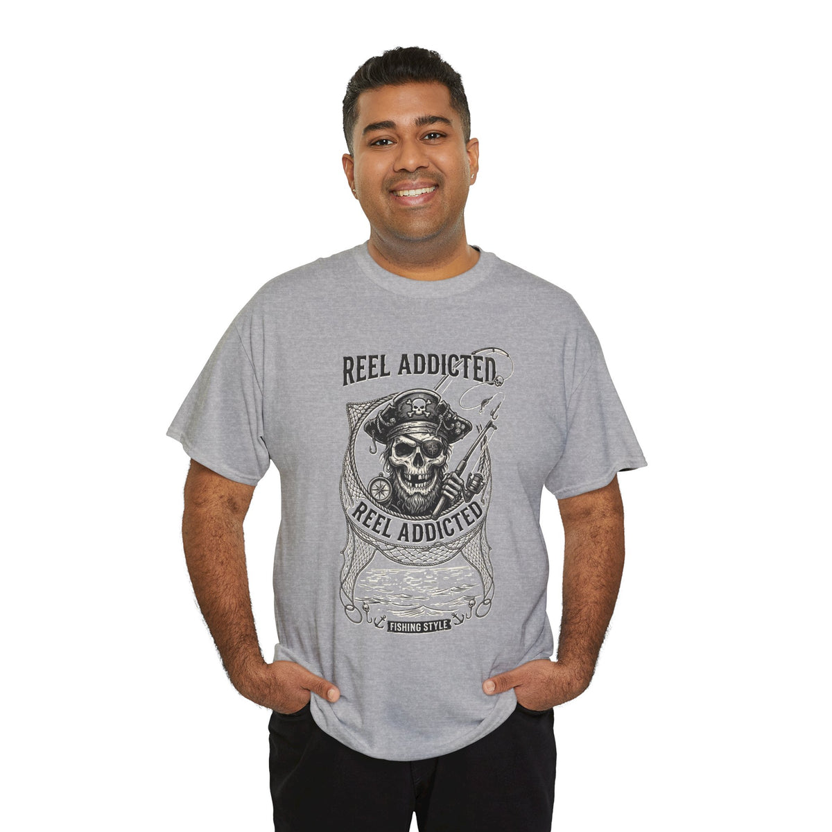 Skull Reel Addicted Fishing Design T-Shirt