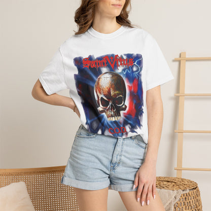 Saint Vitus Skull Graphic T-Shirt - Red Blue Gothic Artwork / Doom Metal Band Tee