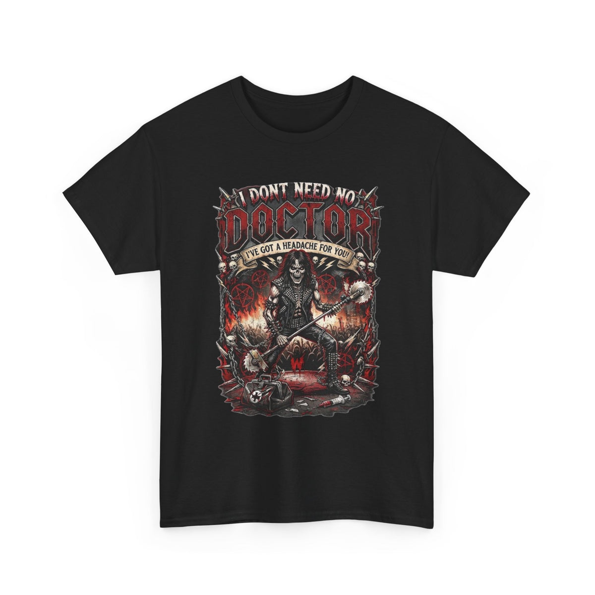 T-shirt illustration I Don't Need No Doctor | Thème médical horreur gothique