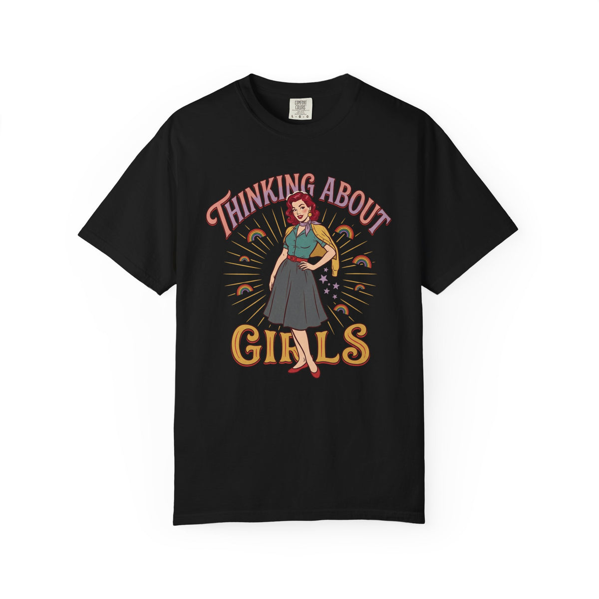 T-shirt style pin-up fierté LGBTQ Thinking About Girls | T-shirt avec illustration rétro