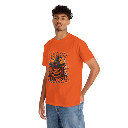 Jack-o'-Lantern Witch Hat Happy Halloween T-Shirt | Pumpkin Scary Mask Tee