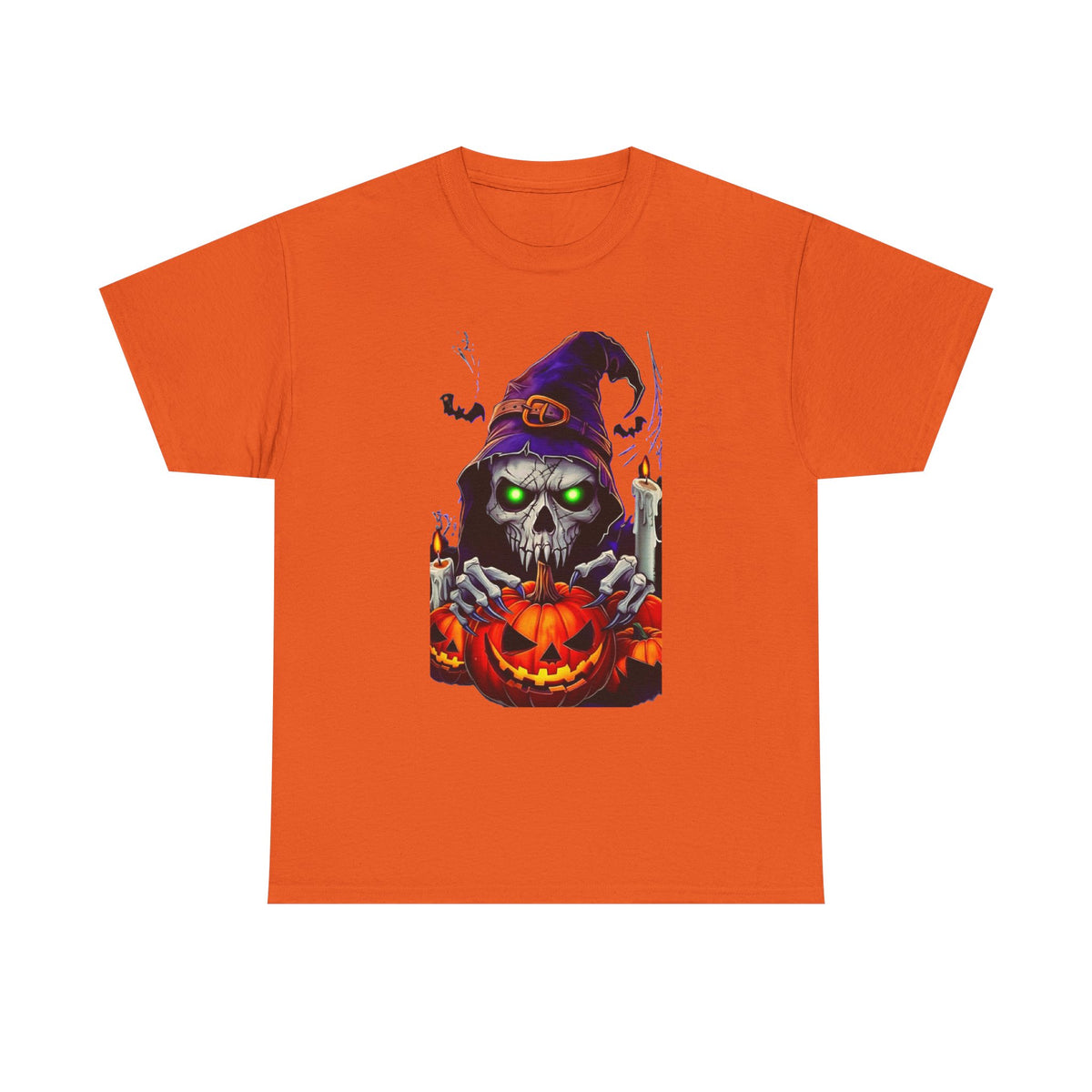 Grinning Skull Witch with Jack-O'-Lantern Tee | Halloween Skull Shirt