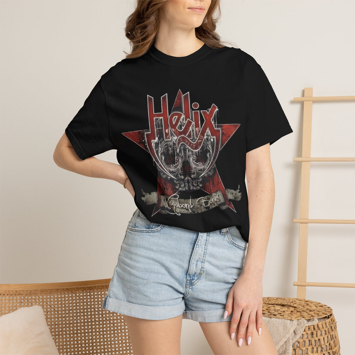 Helix Vagabond Bones Skull Star graphic T-shirt | Vintage Hard Rock Band tee