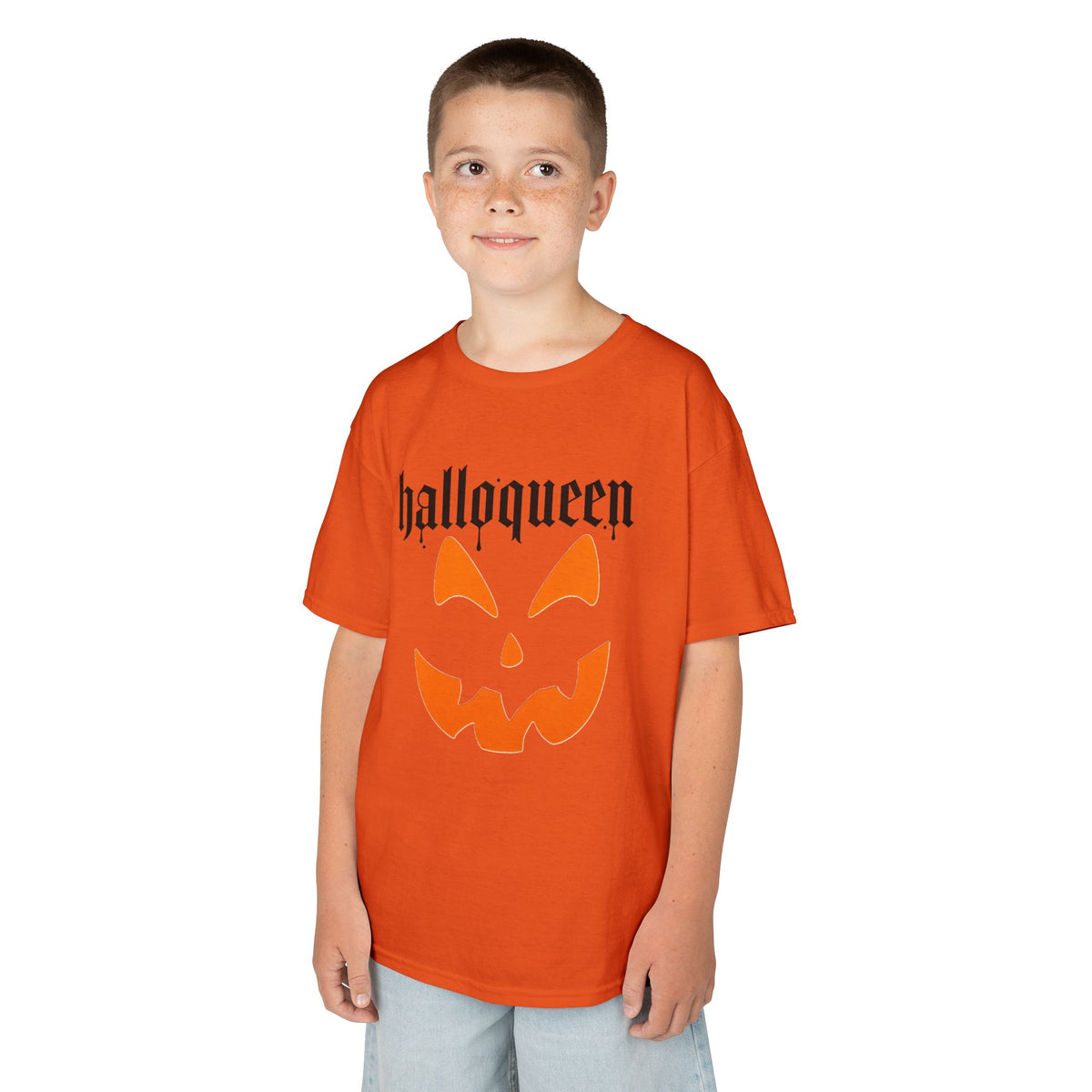 Camiseta infantil Halloqueen con cara de calabaza | Camiseta de Halloween de Jack-o'-lantern