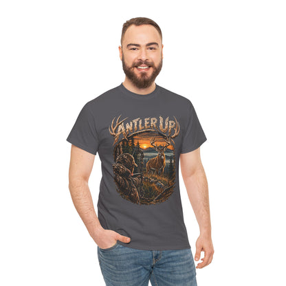 T-shirt Antler Up Deer Sunset | Scène de chasse, cerf en forêt