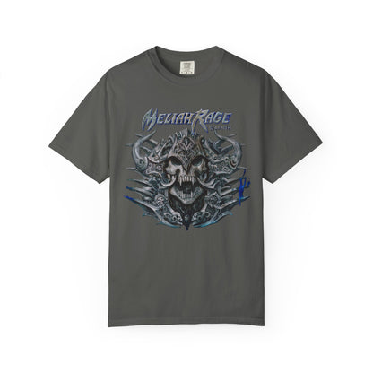 Camiseta con gráfico de calavera y cuernos de Meliah Rage | Arte de la banda estadounidense de heavy metal