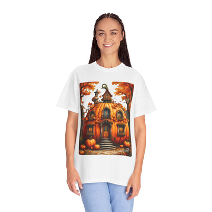 Pumpkin House Illustration T-shirt | Autumn Halloween Pumpkin Cottage