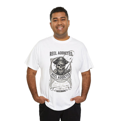 Skull Reel Addicted Fishing Design T-Shirt