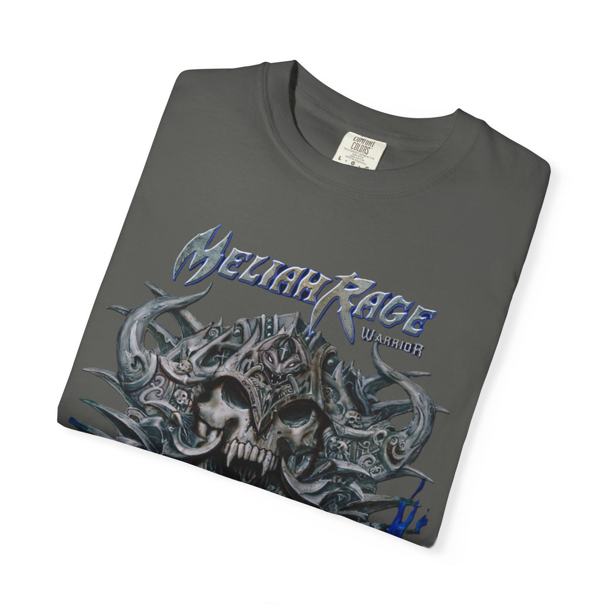 Camiseta con gráfico de calavera y cuernos de Meliah Rage | Arte de la banda estadounidense de heavy metal