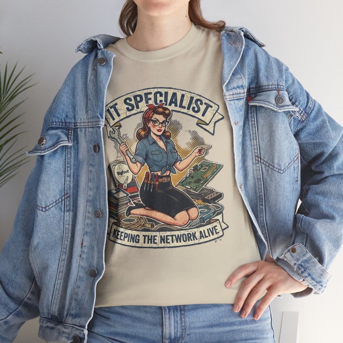 IT Specialist pinup graphic tee | T-Shirt, Keeping the Network Alive design