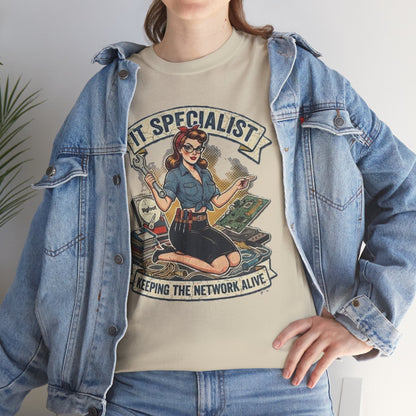 IT Specialist pinup graphic tee | T-Shirt, Keeping the Network Alive design