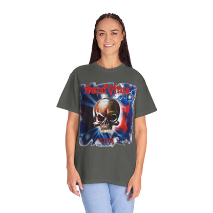 Saint Vitus Skull Graphic T-Shirt - Red Blue Gothic Artwork / Doom Metal Band Tee