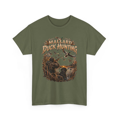 Camiseta de caza de pato azulón | Escena vintage de aves acuáticas, silueta de pantano