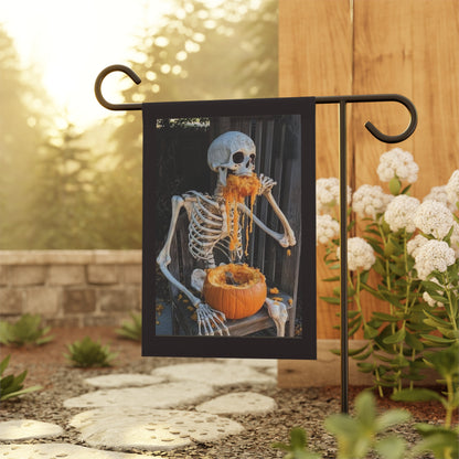 Skeleton Eating Pumpkin Garden Flag | Halloween Outdoor Banner