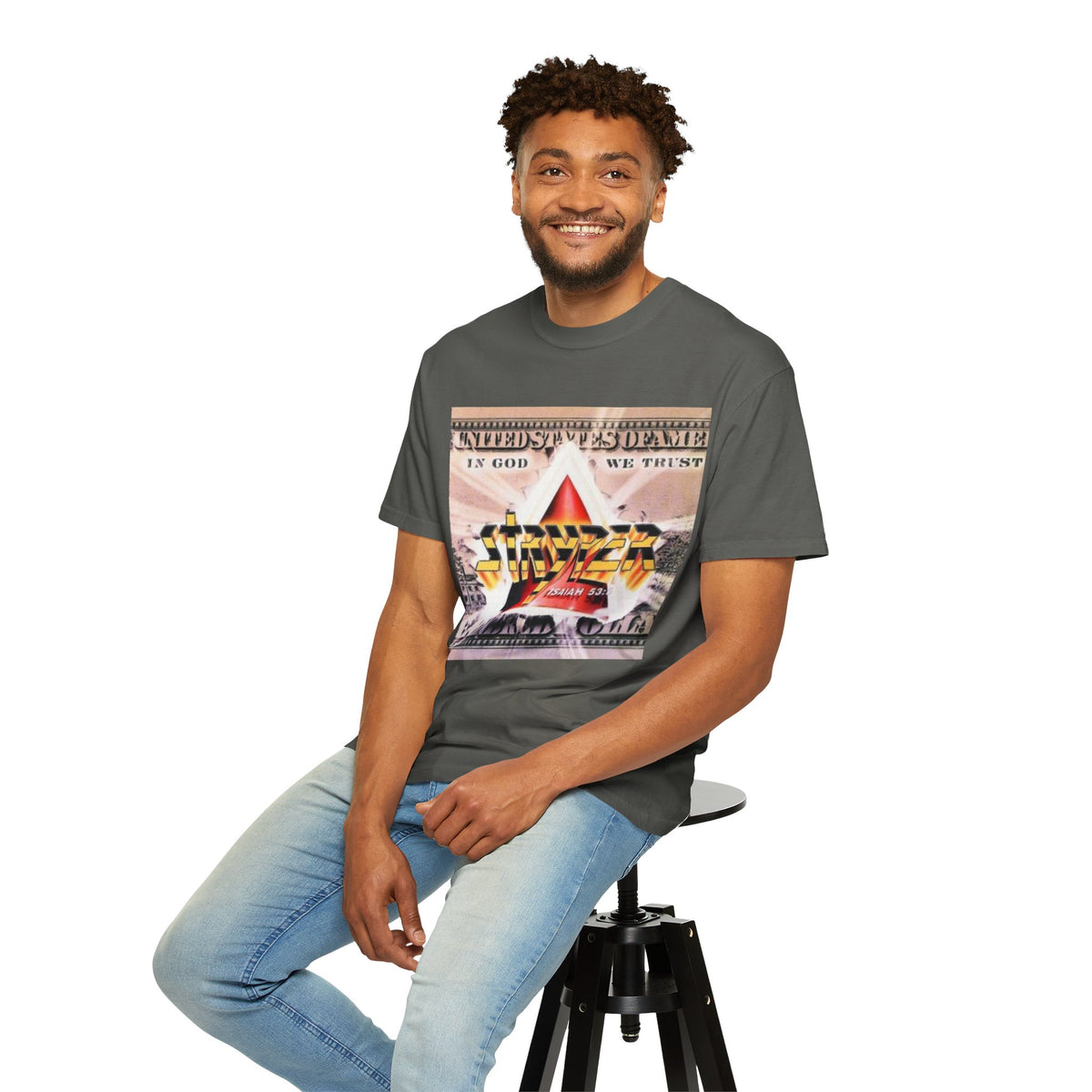 Stryper In God We Trust Album Artwork Graphic T-shirt | Retro Hard Rock Band Collage Tee