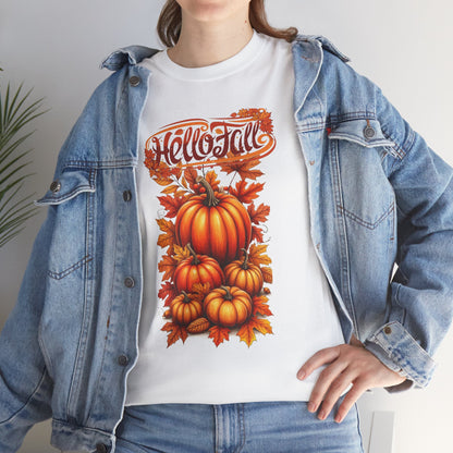 Hello Fall Pumpkin Stack T-Shirt | Autumn Leaves Tee