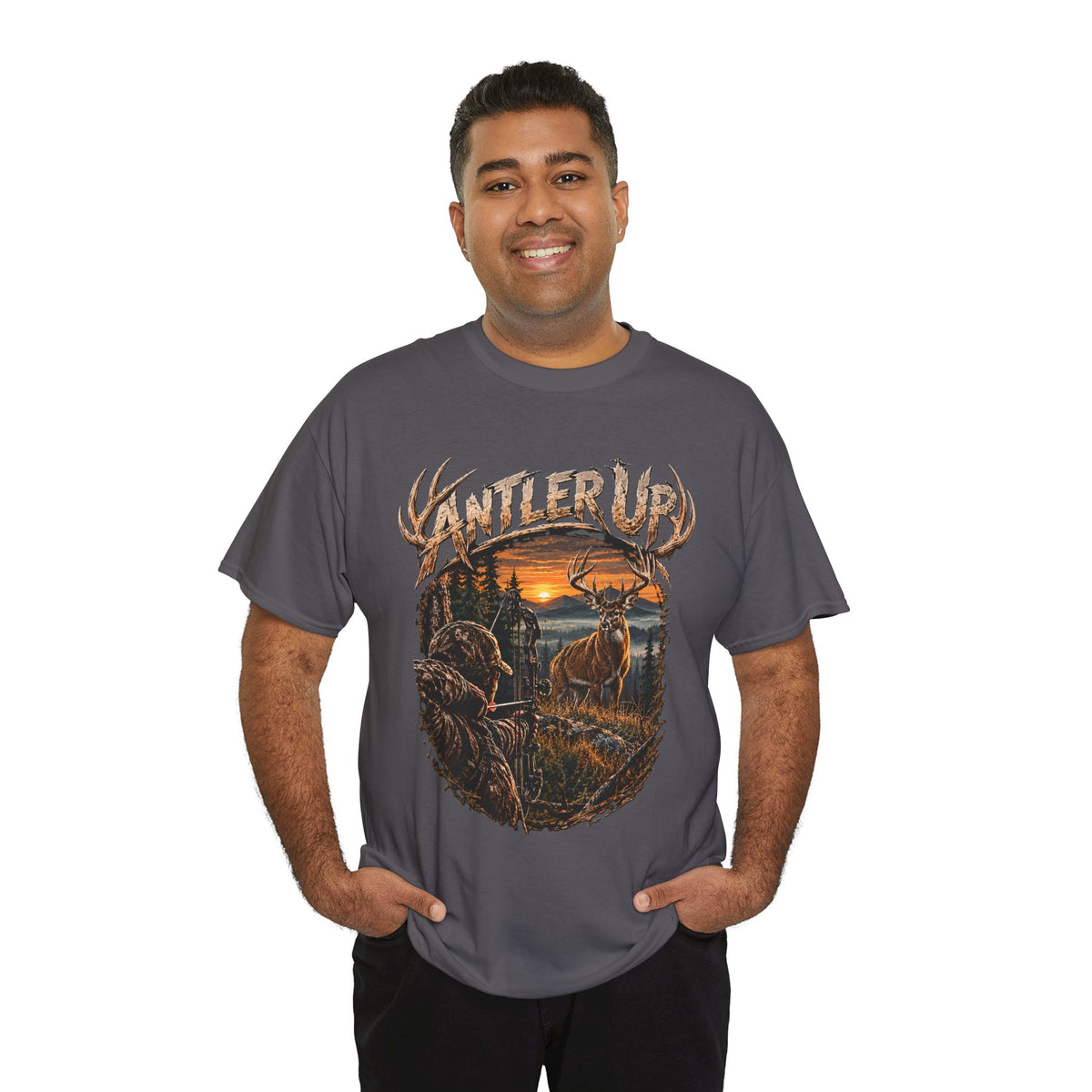 T-shirt Antler Up Deer Sunset | Scène de chasse, cerf en forêt