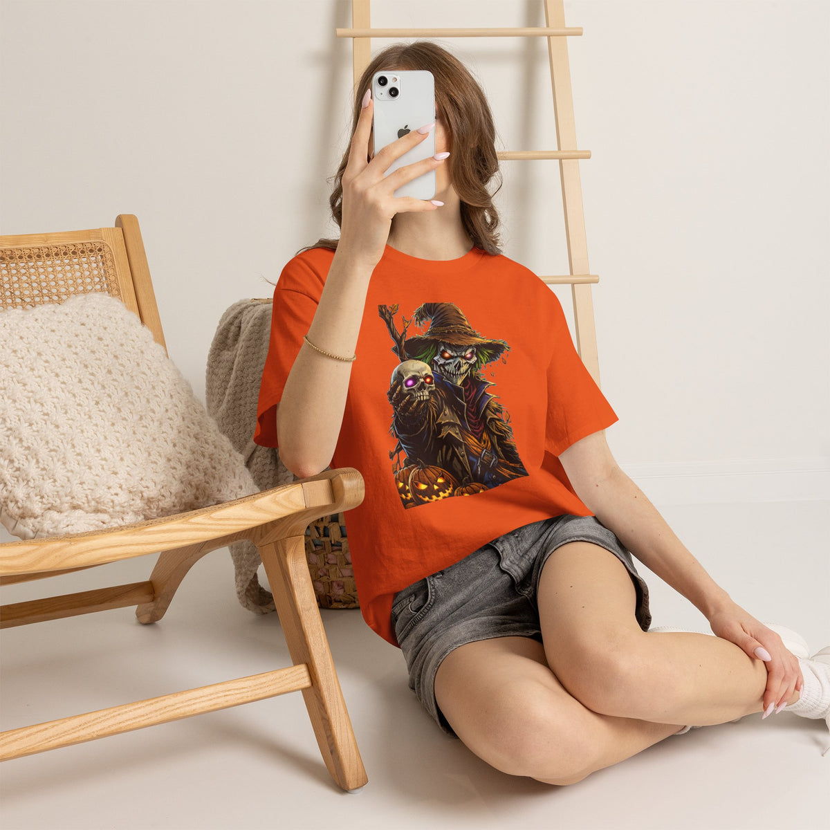 Scarecrow Skull Pumpkin illustration T-Shirt | Halloween Horror Tee