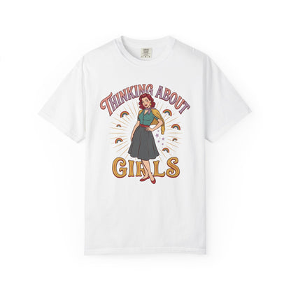 T-shirt style pin-up fierté LGBTQ Thinking About Girls | T-shirt avec illustration rétro