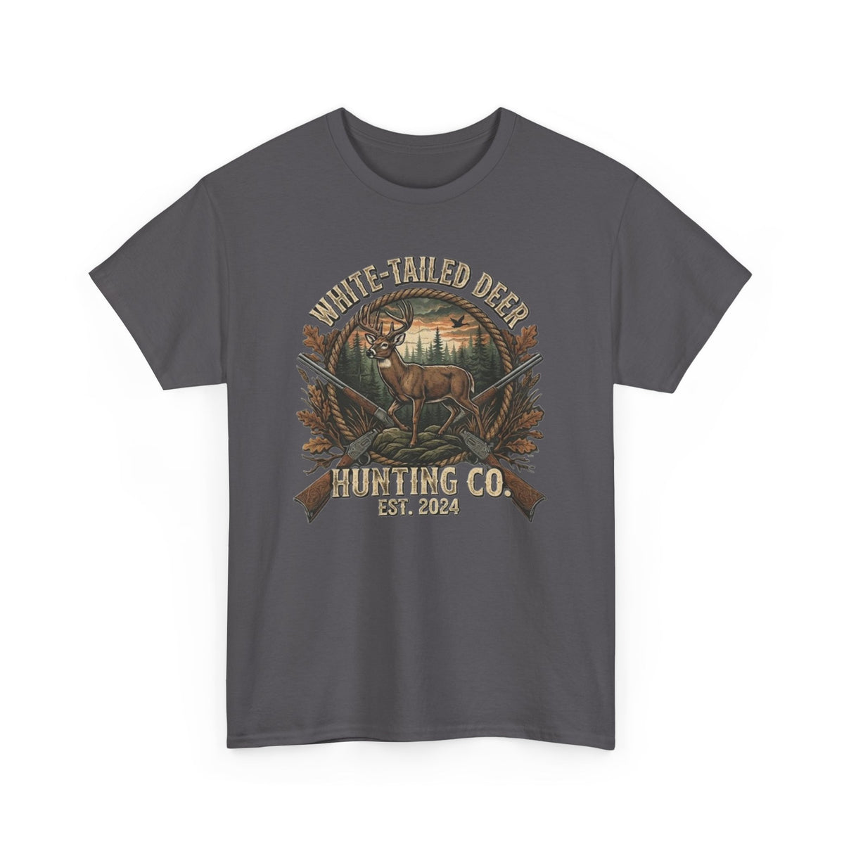 White-Tailed Deer Hunting Co T-Shirt | Deer Rifle Forest Vintage Badge
