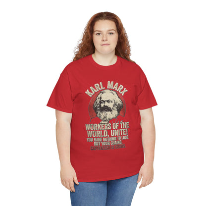 T-shirt avec portrait de Karl Marx et inscription « Prolétaires de tous les pays, unissez-vous » | T-shirt politique