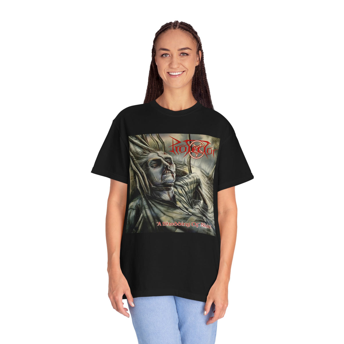 Camiseta con el arte del álbum Shedding of Skin de Protector | Camiseta con el diseño de portada de la banda alemana de death thrash metal