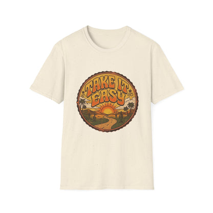 T-shirt Take It Easy sunset road | graphique rétro coucher de soleil et palmiers