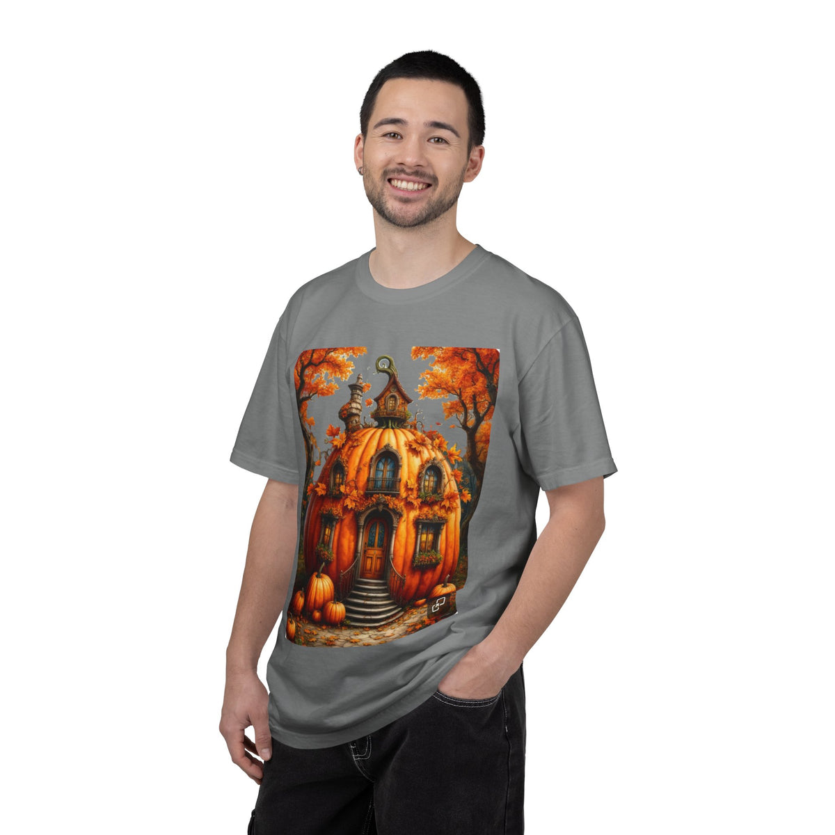 Pumpkin House Illustration T-shirt | Autumn Halloween Pumpkin Cottage