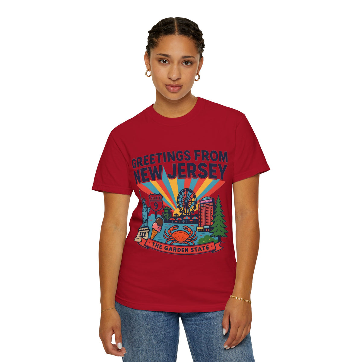 Camiseta «Saludos desde Nueva Jersey» | Diseño de postal del Estado Jardín de Nueva Jersey