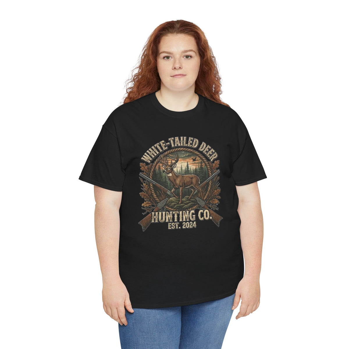 White-Tailed Deer Hunting Co T-Shirt | Deer Rifle Forest Vintage Badge